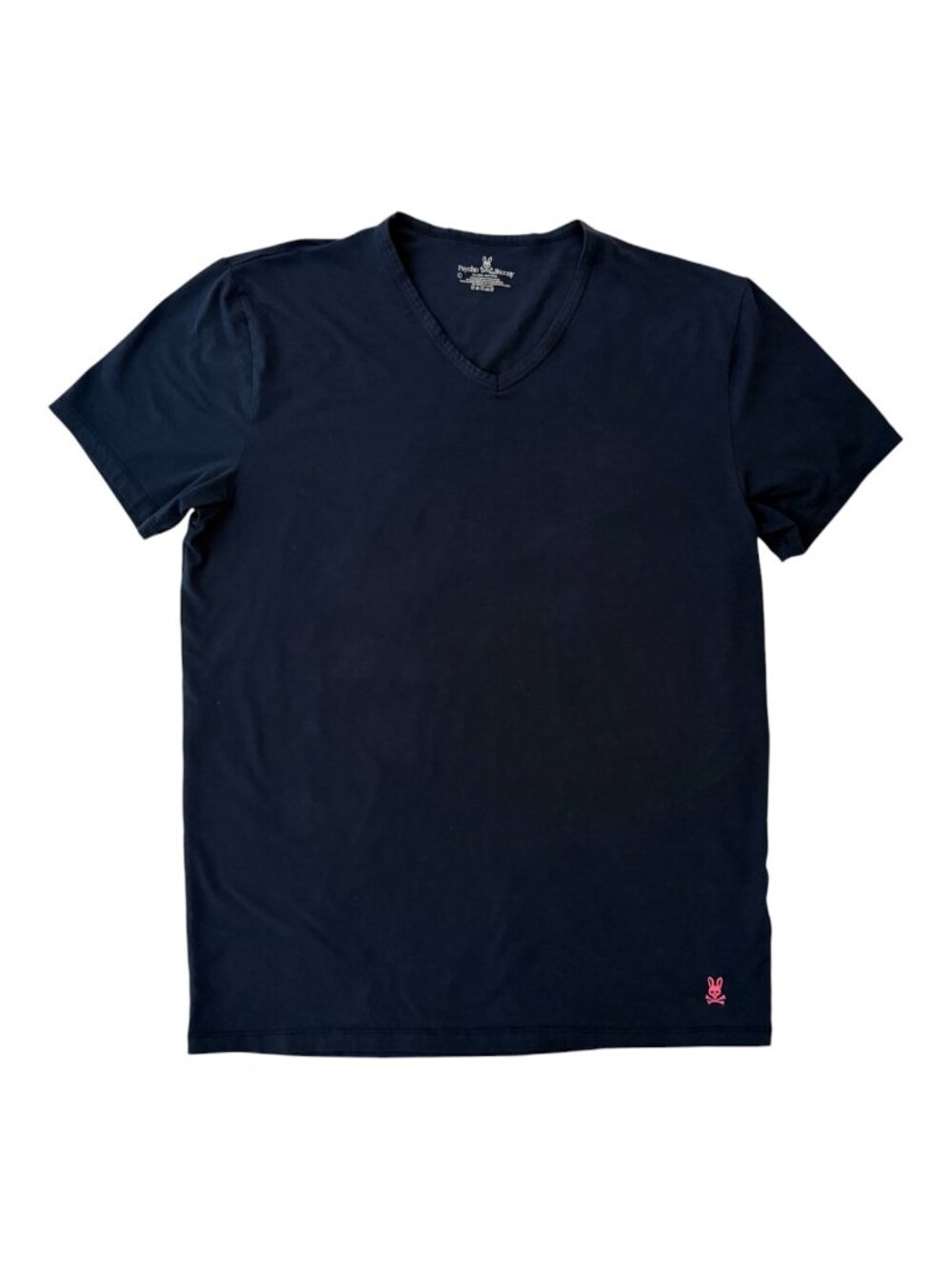 Psycho Bunny Men's Navy Blue Cotton Stretch V-Neck T-Shirt Large Short Sleeve